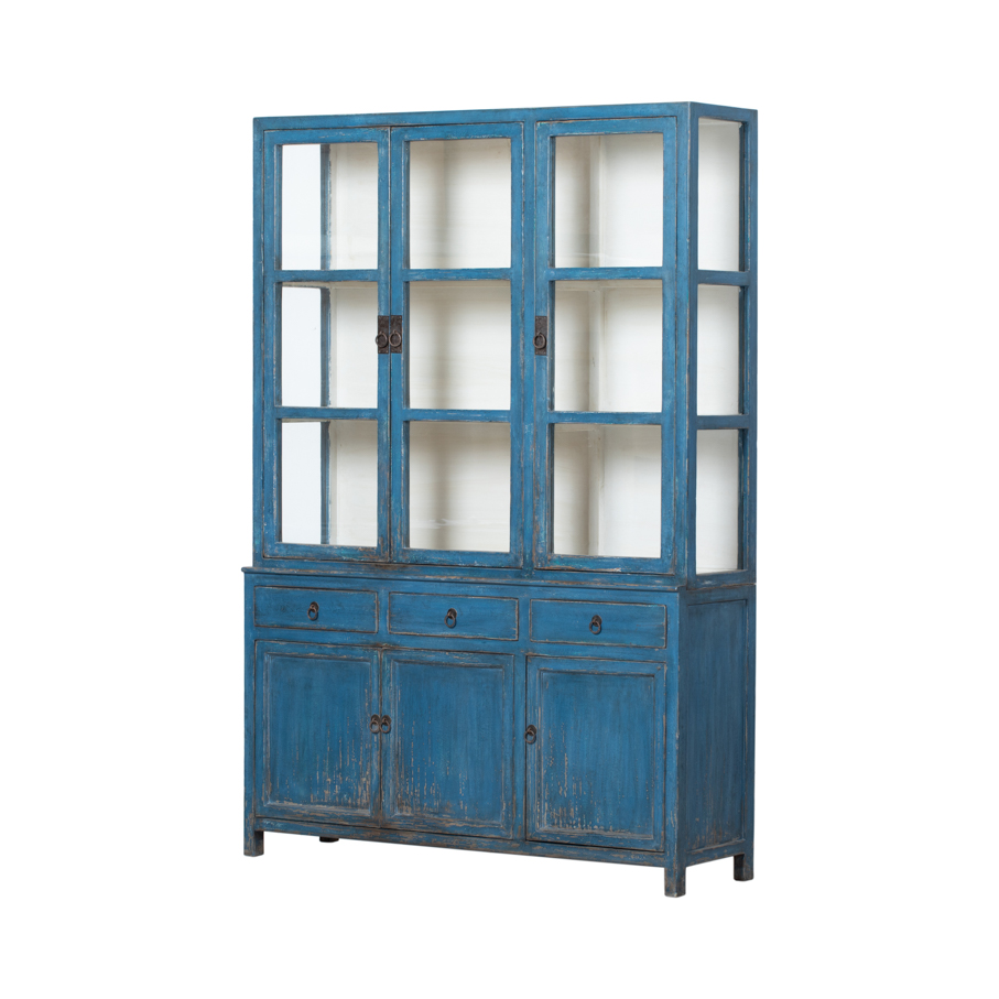 Vitrina azul 6 puertas 3 cajones