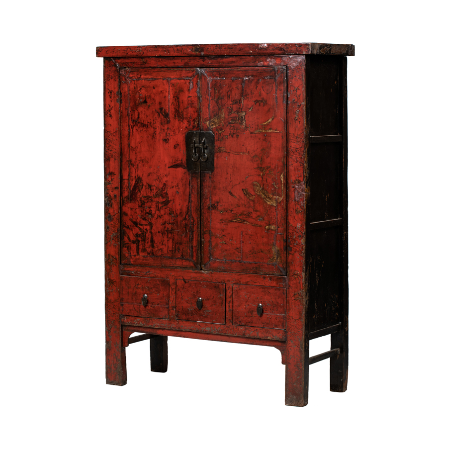 Armario rojo 2 puertas 2 cajones