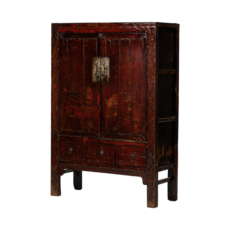 Armario rojo 2 puertas 3 cajones