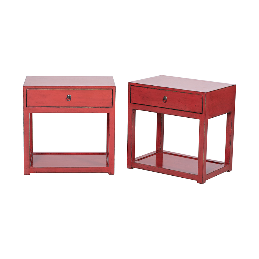 Pareja mesas rojo 1 cajón