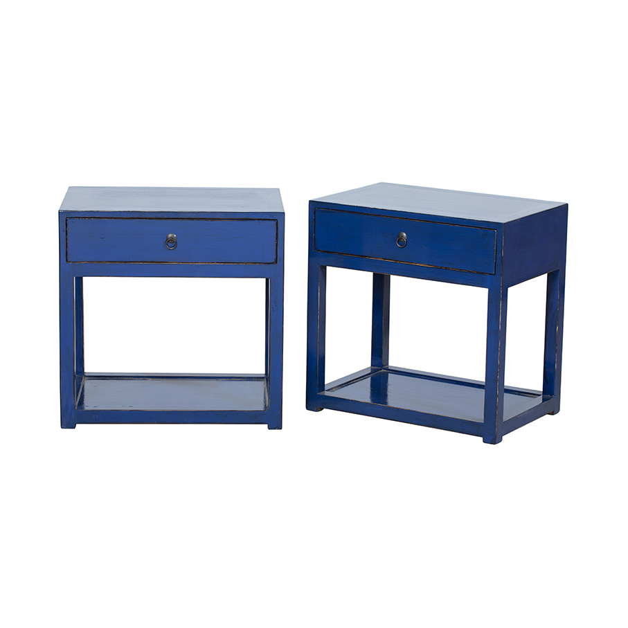 Pareja mesas azul indigo 1 cajón