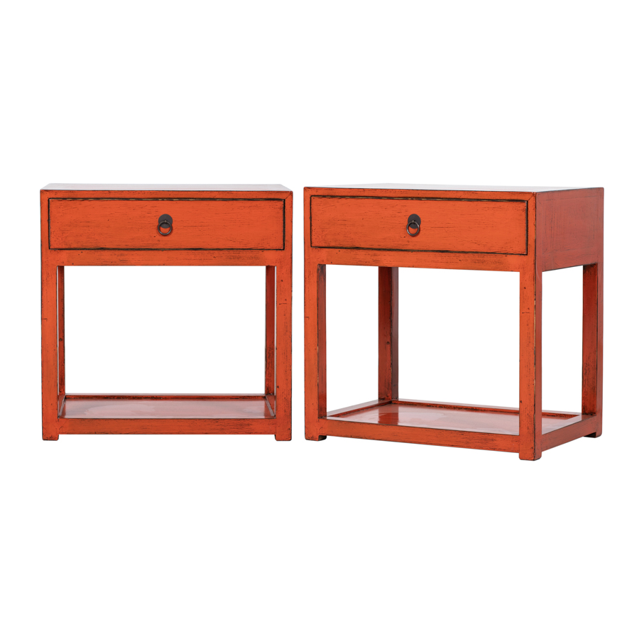 Pareja mesas naranja 1 cajón
