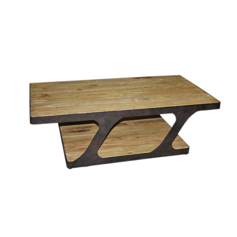 Mesa centro de madera y forja