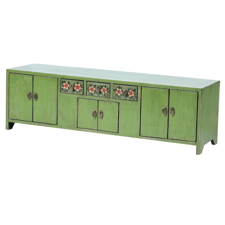 Mueble TV verde 3 cajones 6 puertas