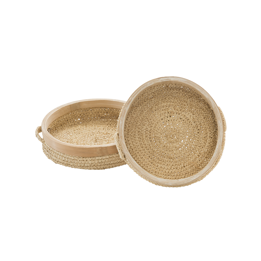 Set de 2 paneras con asas y ribete madera