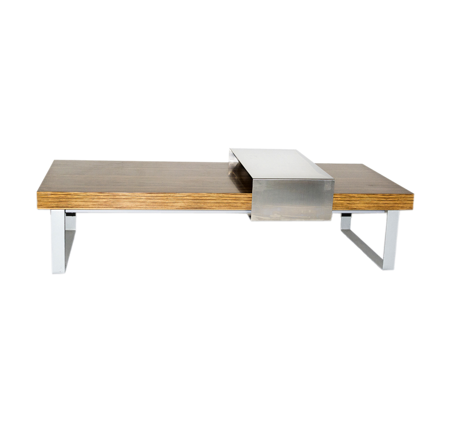 Mesa centro con bandeja acero inox.
