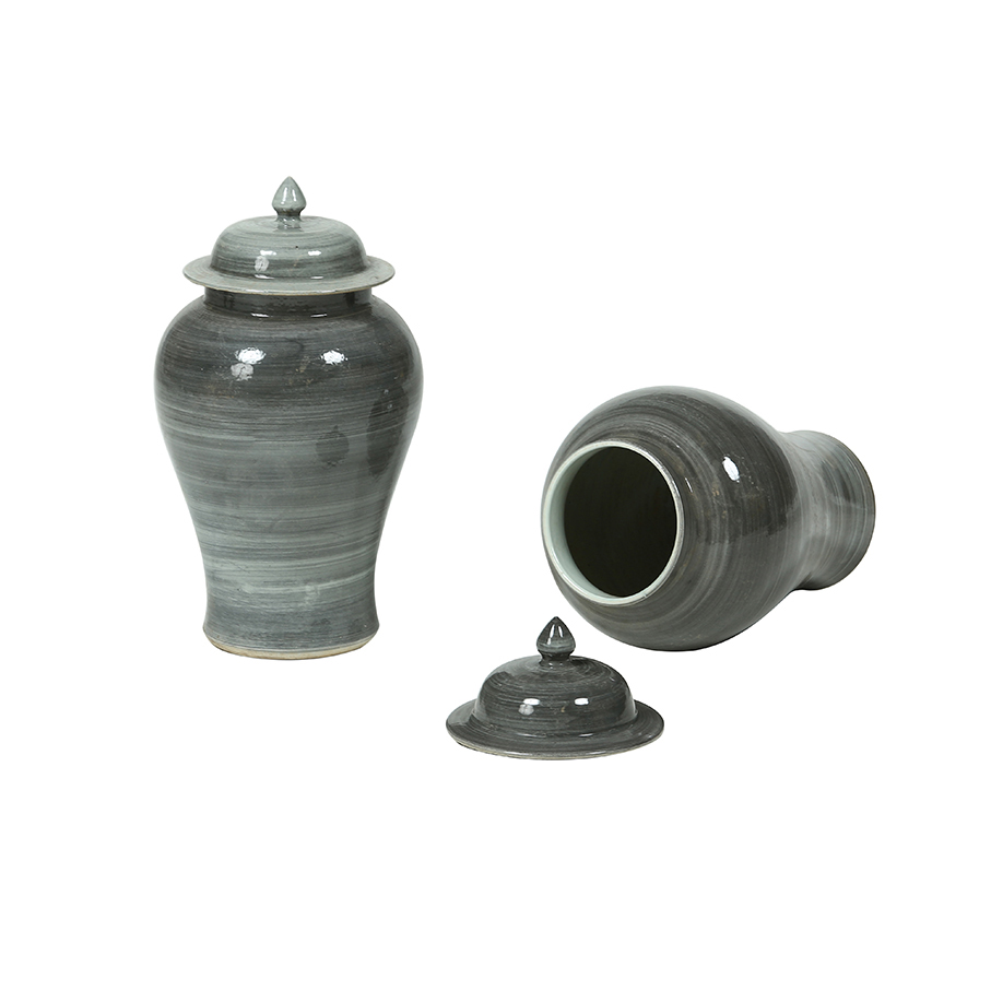 Jarrón gris con tapa